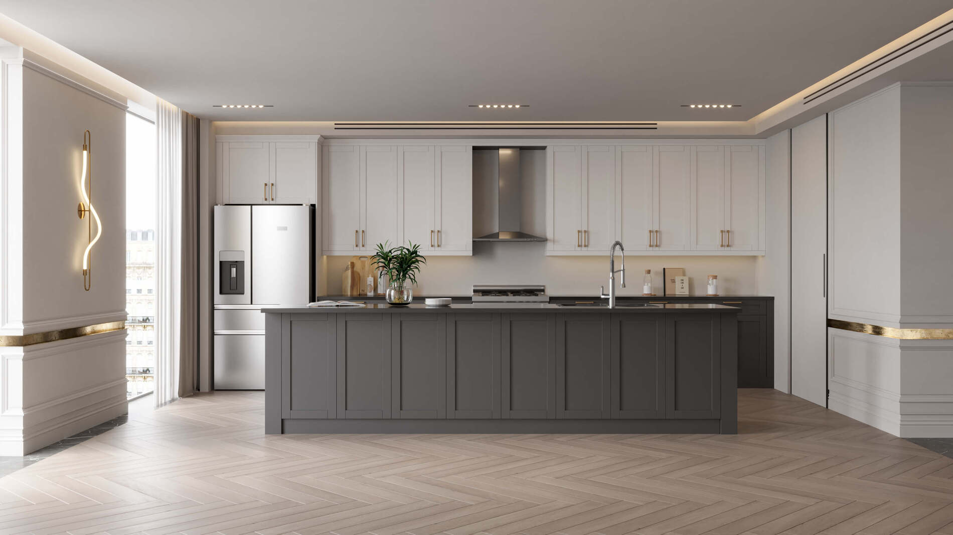 طراحی سه بعدی کابینت آشپزخانه نئوکلاسیک | neoclassical cabinet 3d design |